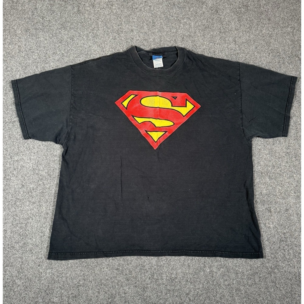 Vintage‎ Superman DC Logo Comics Black Tee Shirt Delta Size 2XL